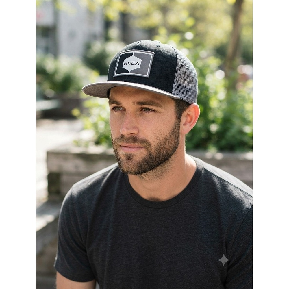 RVCA Black Trucker Hat Mesh SnapBack Logo Skater